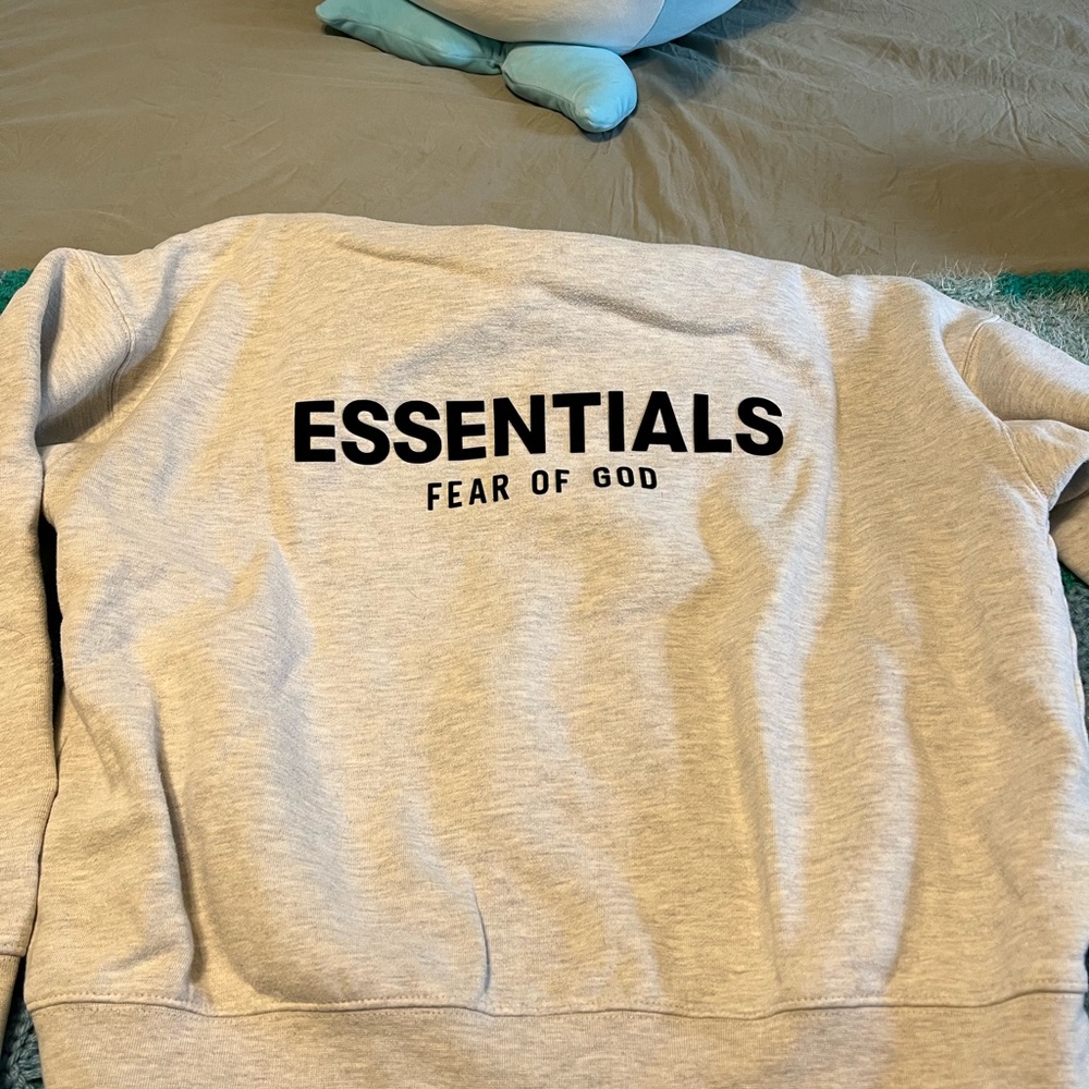 Essentials Gray Crewneck Sweater with Bold Print